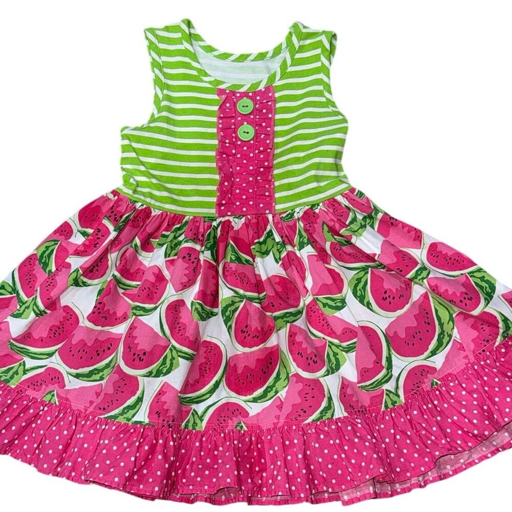 Eleanor Rose Rhonda Watermelon Dress Girls Size 3-4 Boutique Pink Green